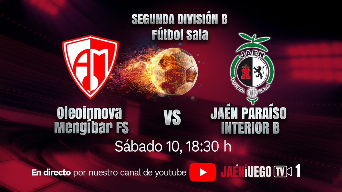 🚨RETRANSMISIÓN ‼

⚽️FÚTBOL SALA | El derbi de Segunda B se podrá ver en JaenEnJuego TV ‼️

▶️Este sábado, desde las 18:25 horas: <a href="/Mengibar_FS/">Oleoinnova Mengíbar FS</a> - <a href="/JaenFS/">Jaén Paraíso Interior FS</a> "B". Con la narración de <a href="/joseluislopezoj/">Jose Luis López</a> ¡¡No te lo pierdas!!👇

📺Aquí lo verás: youtu.be/ysOpvpJA0GU