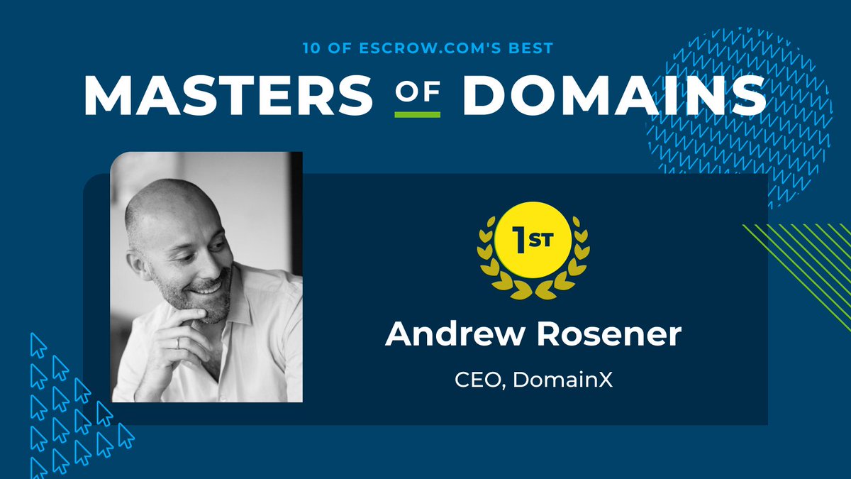 #1 A big congratulations to @andrewrosener, Founder & CEO of @MediaOptions for once again taking the top spot in Escrow.com’s Master of Domains for 2022! 🥇 This is Drew’s fourth consecutive year of winning the Master of Domains #masterofdomains2022