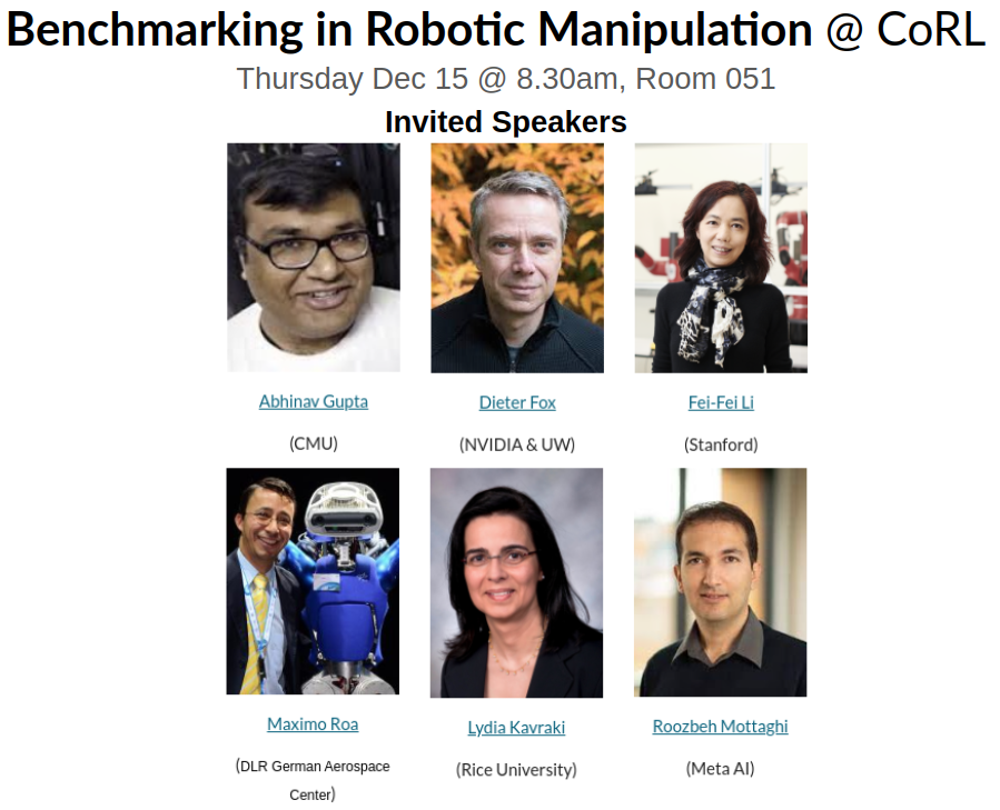 Robotics AI researchers🤖 have you wondered - are we really making progress in robotics? Will we have our own ImageNet moment? Are we using the right benchmarks, if any?
Join us for our Benchmarking workshop on Thursday, Dec 15 at <a href="/corl_conf/">Conference on Robot Learning</a> sites.google.com/view/corl22ben…
🧵👇