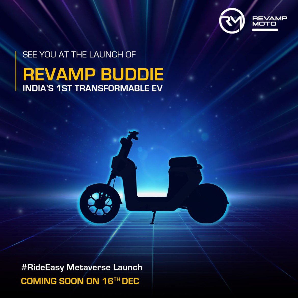 Pritesh_Revamp's tweet image. Revamp Buddie Launching on 16.12.2022

Watch India’s 1st Transformable EV transform LIVE in the Metaverse.

Ready to #RideEasy in 7 days

#ReimagineEV #BuiltToAdapt #RevampMoto #eScooter #GoElectric #SharkTankIndia #MakeInIndia #launchingsoon #innovation #metaverse @revampmoto