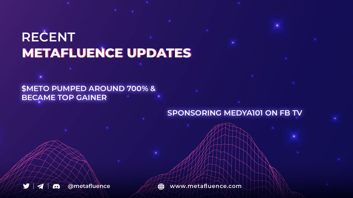 🚀 Check out some fabulous news that all happened in #MetafluenceCity within a single week:

1️⃣ $METO pumped around 700% &amp; became a #TopGainer;

2️⃣ We became a sponsor of "Medya 101" on <a href="/fbtv/">FBTV</a>;

3️⃣ 20+ influencers reviewed Metafluence in their videos;

Keep reading for more 👇