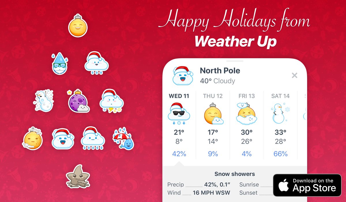 Your annual reminder that @Weather_Up_ has the cutest holiday weather icons evar. A labor of love from @ultratiem. apps.apple.com/us/app/weather…