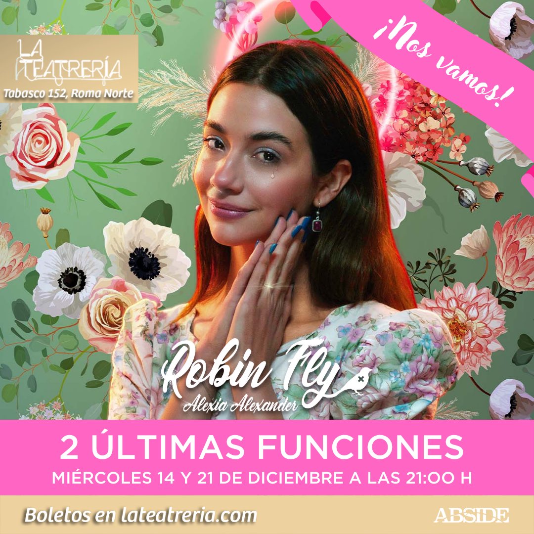 🎭 ¡Tienes que ver #RobinFly con #AlexiaAlexander! 

Un espectáculo que expone las exigencias de la sociedad en un monólogo escrito por #AlexiaAlexander con la dirección de <a href="/XavierVillanova/">Xavier Villanova</a>.

🗓️ Miércoles a las 21:00 h 
📍 <a href="/LaTeatreria/">La Teatrería</a> 
🎟️ En taquilla y bit.ly/3wVTe4R