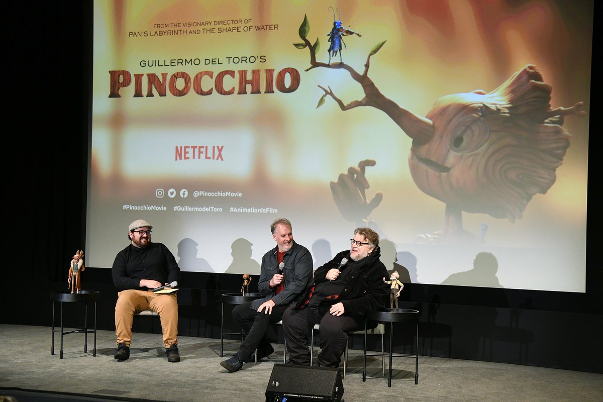 EmansReviews's tweet photo. I got to speak with one of my all time favorite directors, Guillermo del Toro.😃 His new movie #PinocchioNetflix far exceeded my expectations. @RealGDT is freaking genius. The work done in this film should not be overlooked. I definitely appreciate stop motion animation more now. https://t.co/oOU0Wzql2s