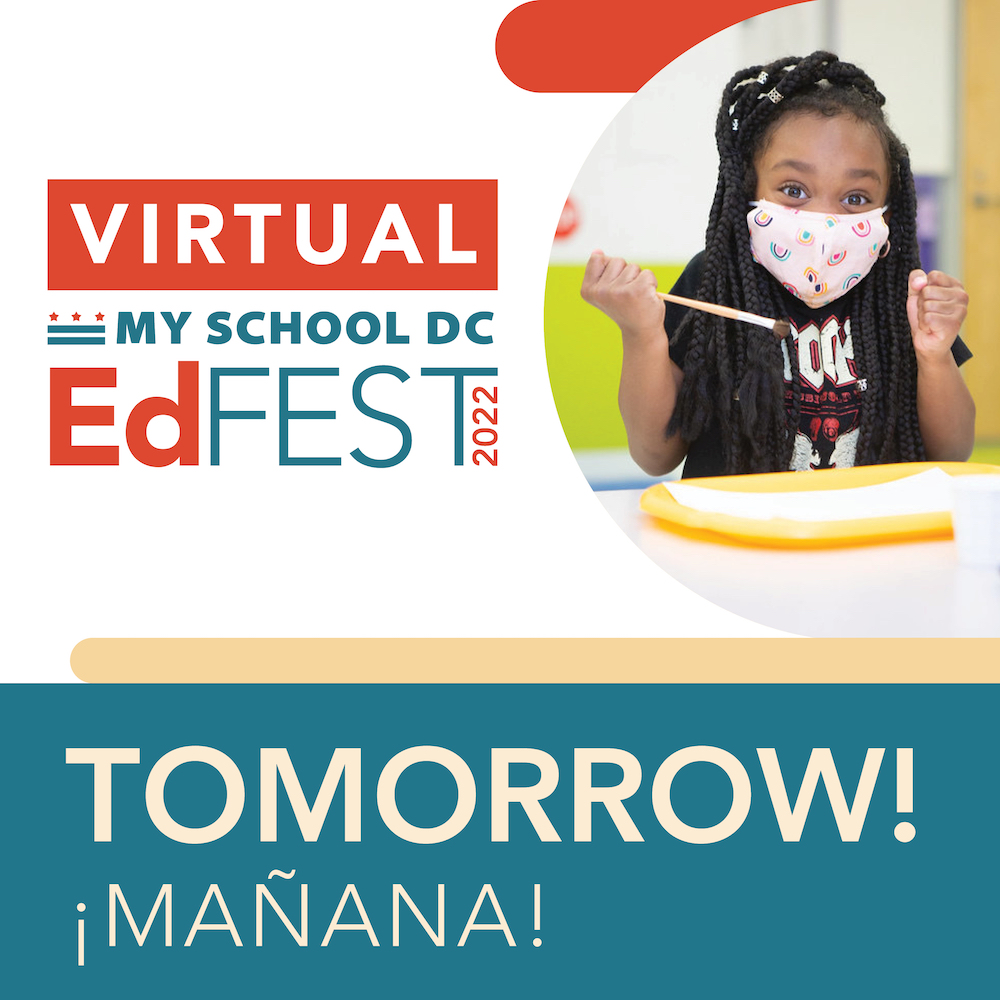 MySchoolDC's tweet photo. #EdFEST22 is TOMORROW. Don't miss your chance to speak with representatives from 200+ DC public and public charter schools. Registration is FREE and required to attend. Sign up at: https://t.co/4O8pyHLbrh https://t.co/KCxRFBHkj6