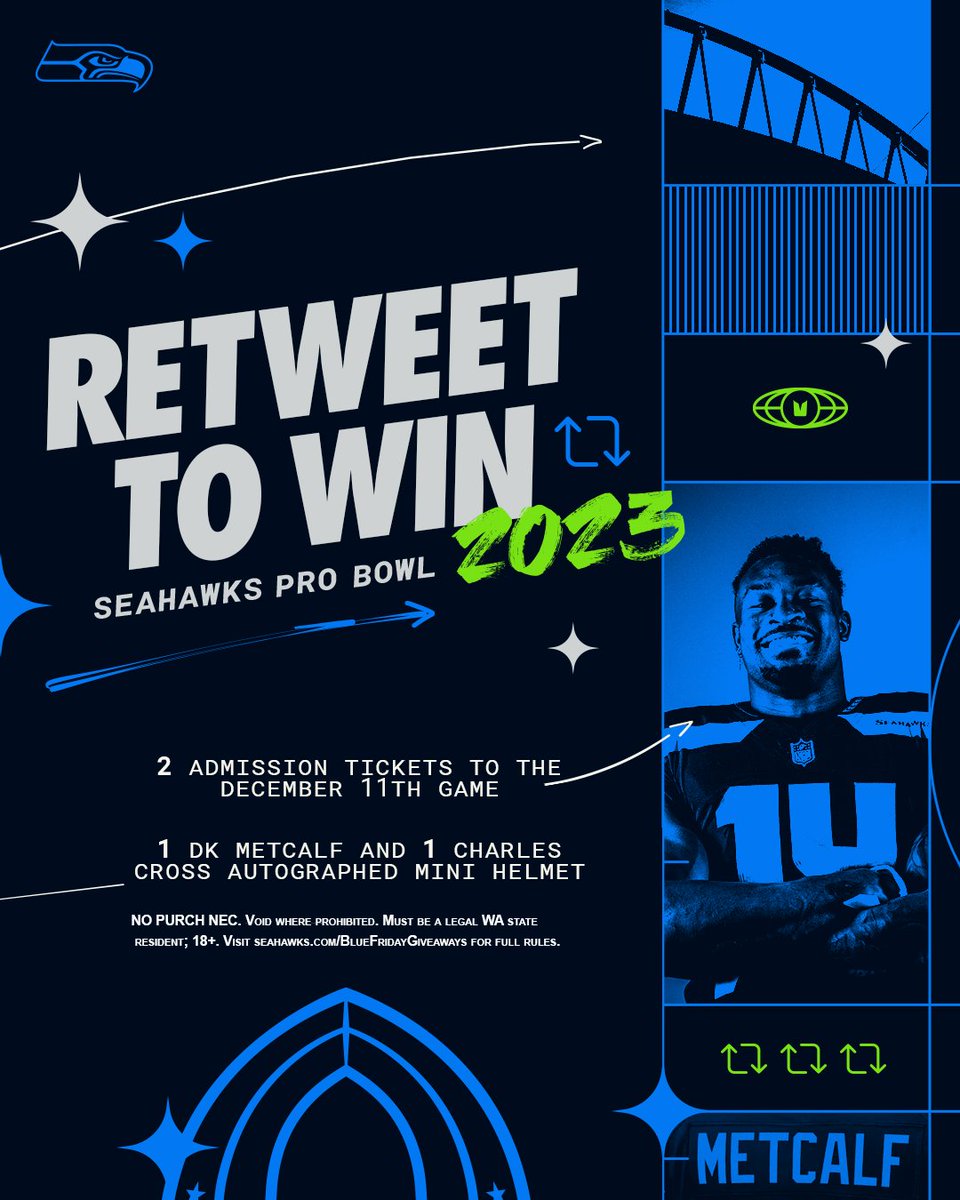 Seahawks's tweet image. A Blue Friday #ProBowlVote Giveaway!

RT for a chance to win one @dkm14 and one @CharlesC_67 autographed mini helmet and two tickets to this Sunday's game (12/11!) #Sweepstakes 

🔗: shwks.com/ade0ik