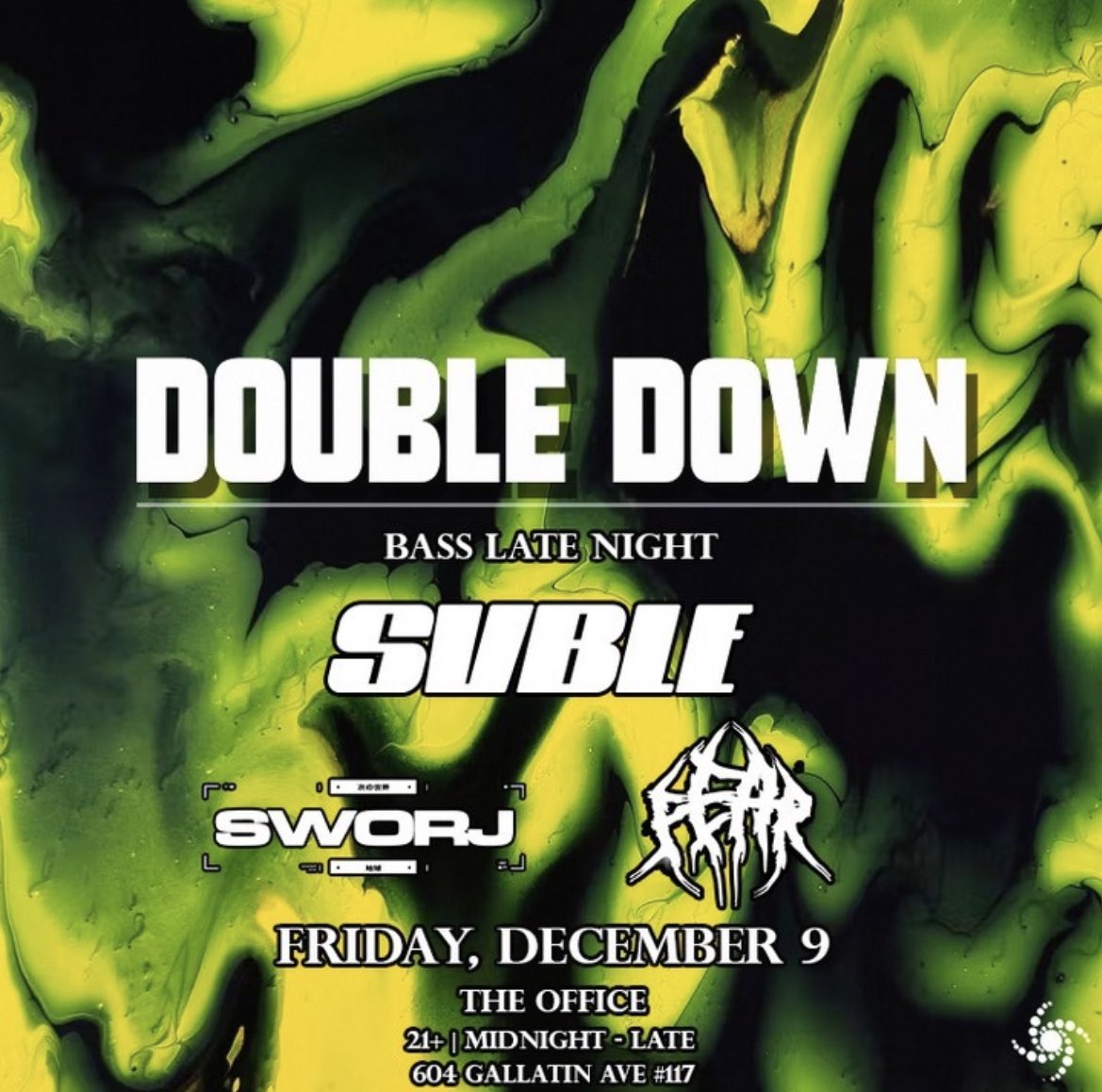 ElectricEvents_'s tweet image. TONIGHT 

Double Down [Bass Late Night] ft @svblemusic @Sworjmusic @FEARHASARRIVED at The Office 

Event Info:
facebook.com/events/s/doubl…

#edm #electricevents #nashvilleedm #edmnashville #thingstodoinnashville @FCPresents #weekend #fridaynight #nashville
