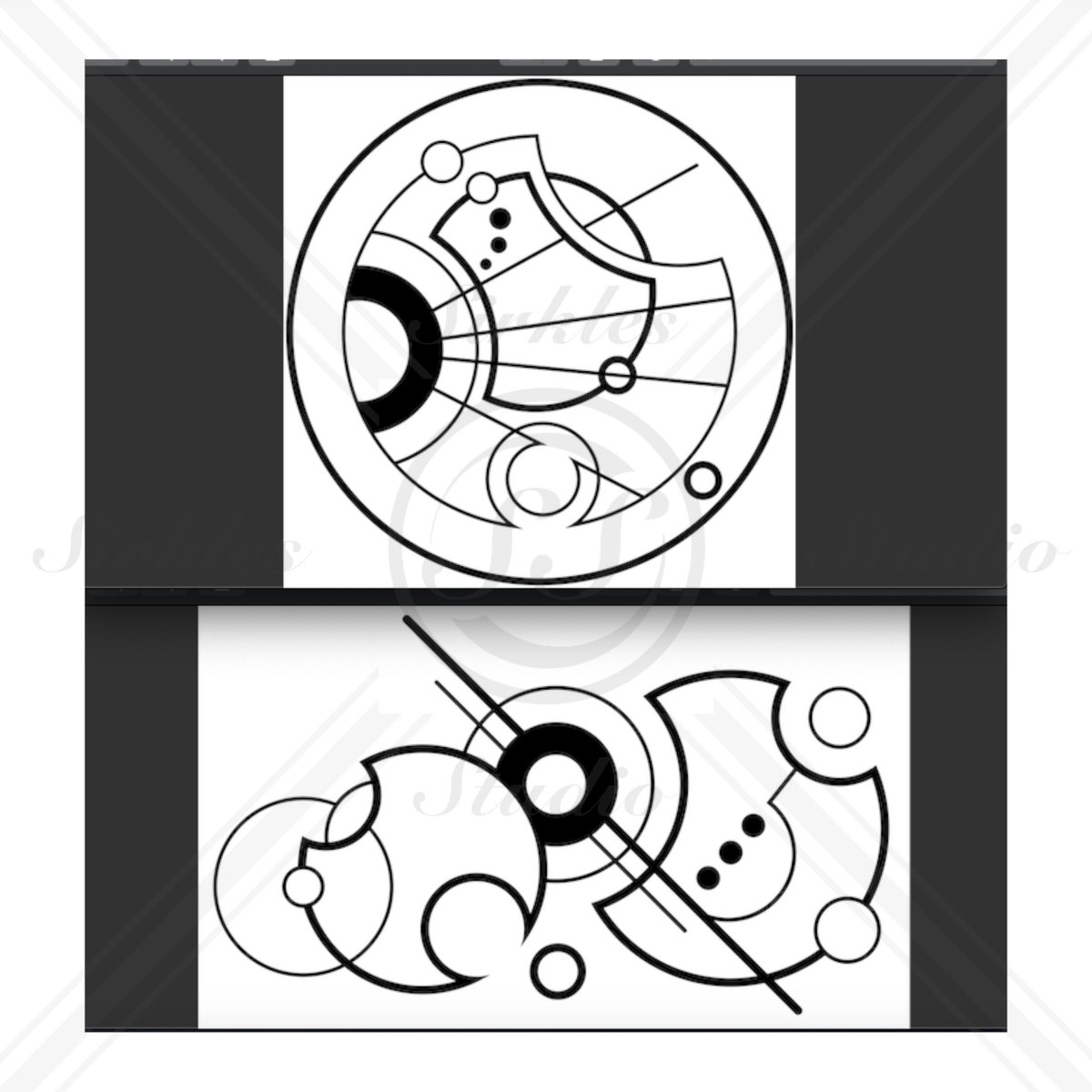 Frith09287740's tweet photo. here's another two for one... again, my commissioner couldn't pick their favorite design for their username, so I finished up both! 
#gallifreyan #doctorwho #sirkles #art #cypher #tattoo https://t.co/K1atZ7cP2q