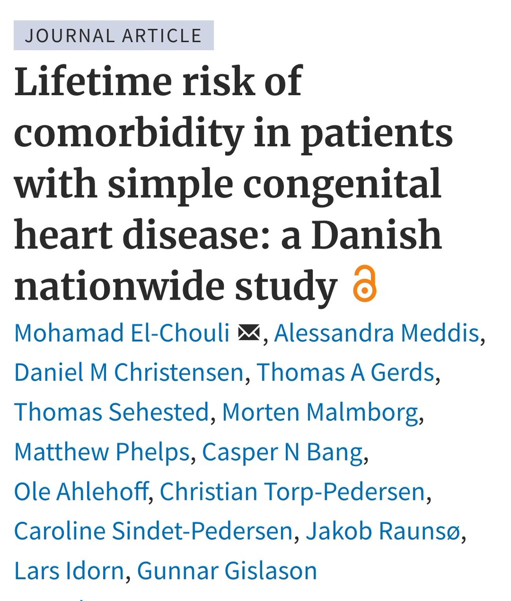 Copenhagen Cardiovascular Research Center (@copcard) on Twitter photo Pts w atrial septal defect, ventricular septal defect, pulmonary stenosis, or ductus arteriosus have increased lifetime risk of pulmonary (≈8%), endocrine (≈9%), & neurological disease (≈13%) compared w controls
Sdy by <a href="/m_chouli/">M. El-Chouli</a> et al in <a href="/ESC_Journals/">European Society of Cardiology Journals</a>
academic.oup.com/eurheartj/adva… Pts w atrial septal defect, ventricular septal defect, pulmonary stenosis, or ductus arteriosus have increased lifetime risk of pulmonary (≈8%), endocrine (≈9%), & neurological disease (≈13%) compared w controls
Sdy by <a href="/m_chouli/">M. El-Chouli</a> et al in <a href="/ESC_Journals/">European Society of Cardiology Journals</a>
academic.oup.com/eurheartj/adva…
