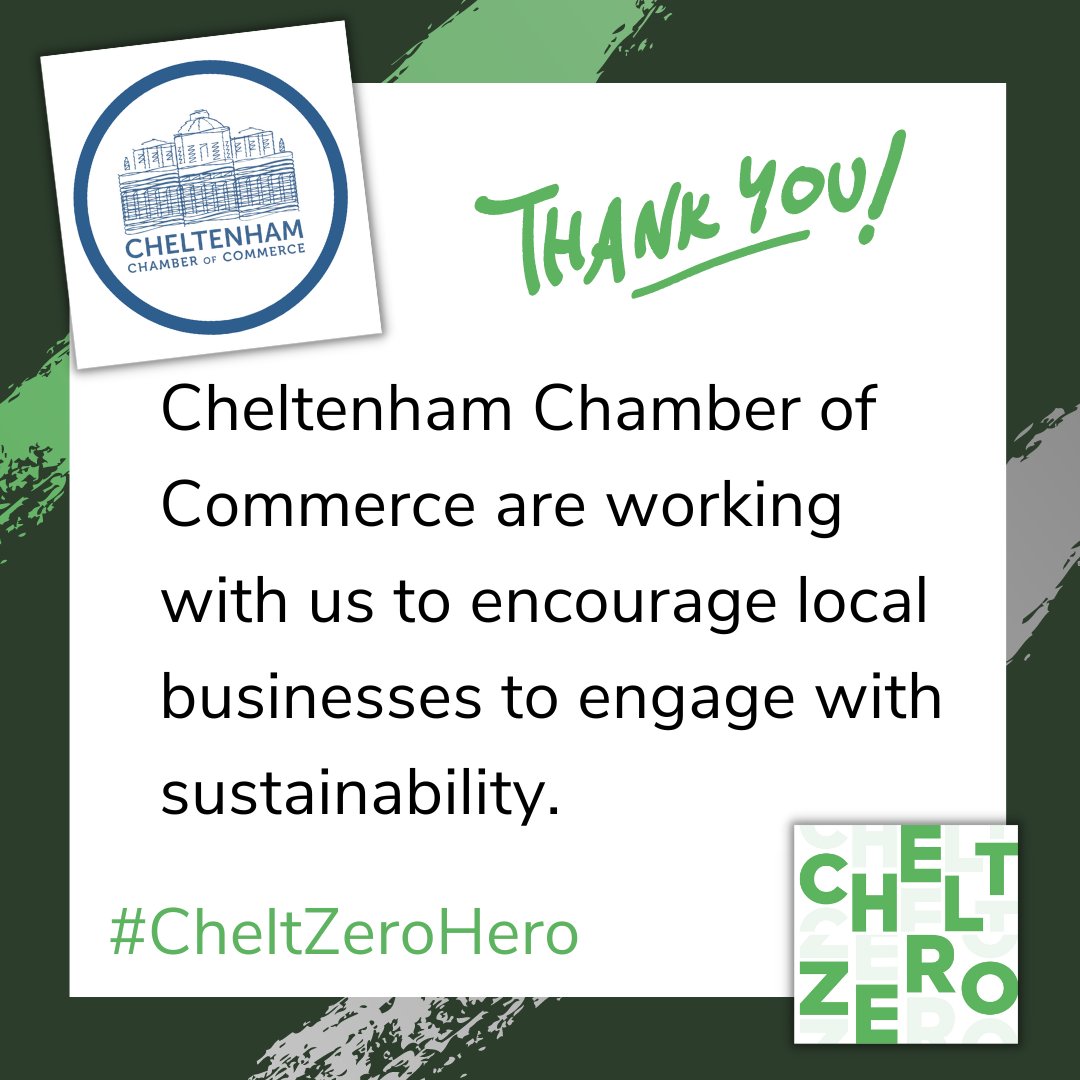 #CheltZeroHero 👏👏 This week we are saying a big thank you to @CheltChamber who are working with us to encourage local businesses to engage with sustainability. They also do some great woirk to support  local charities @CheltenhamZero @Vision21Glos @PlanetChelt  @CheltenhamBC