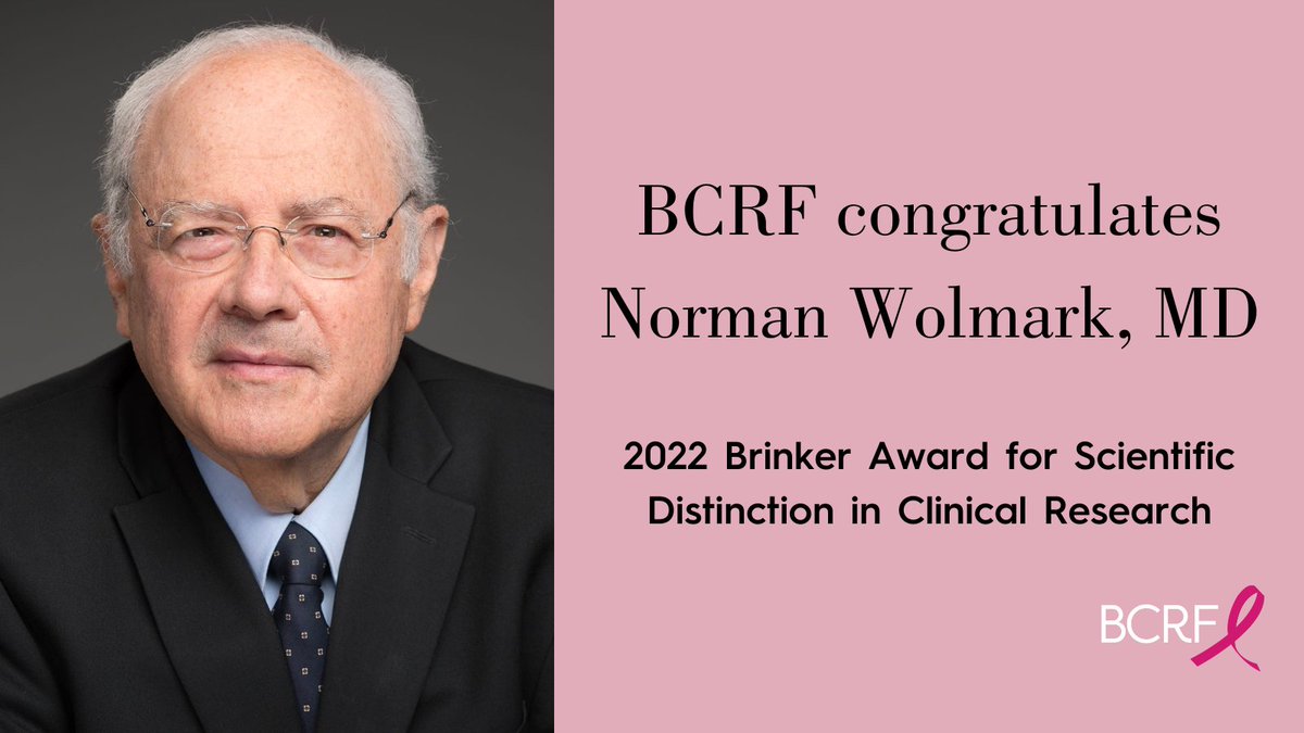 Congratulations to BCRF investigator Dr. Norman Wolmark, who receives the Brinker Award for Scientific Distinction in Clinical Research today at #SABCS22 for his contributions to patient care—most notably pioneering lumpectomy. @SABCSSanAntonio