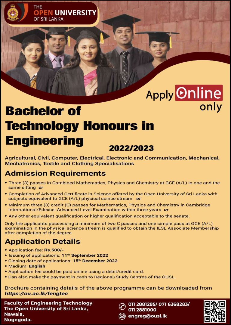 coursenet's tweet image. Bachelor of Technology Honours in Engineering from The Open University of Sri Lanka

#degree #bacheloroftechnology #Engineering #OpenUniversity #coursenet