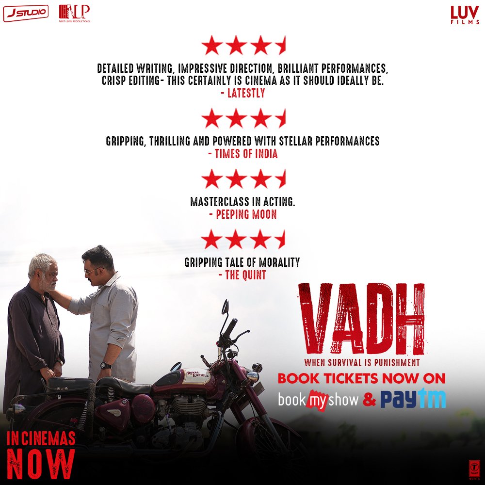 #Vadh is killin' it with reviews  🪛 😘

Book your tickets! 🎟️
bookmy.show/Vadh

#AnyaayKaVadh
@imsanjaimishra @Neenagupta001 #SaurabhSachdeva @manavvij786 @J_Studio_ #RajeevBarnwal @luv_ranjan @gargankur @NeerajRuhil21 @subhav86sharma #NympheaSarafSandhu