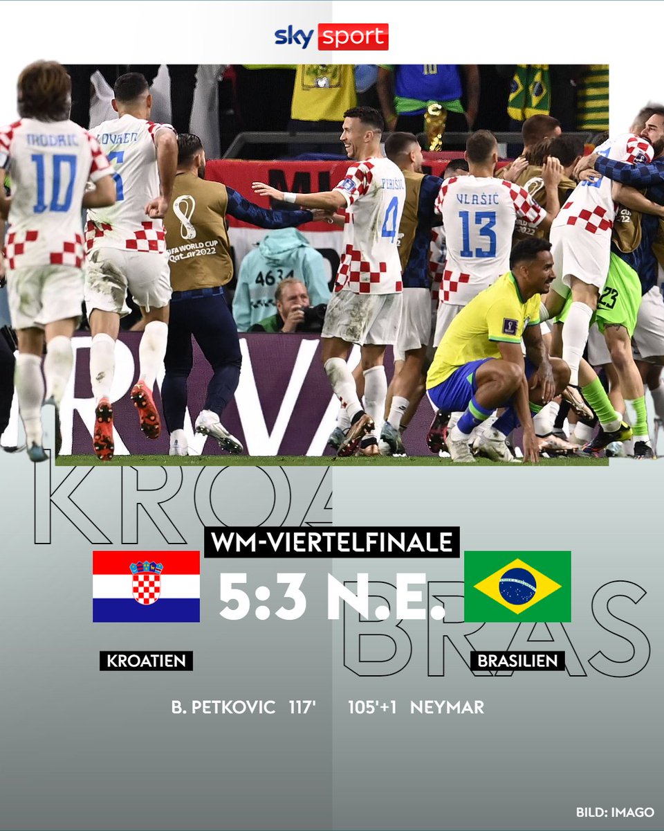 Kroatein stoppt Brasilien! Neymar und Co. sind raus. Die Kroaten im Halbfinale der WM!😳🇭🇷

#wm #CROBRA