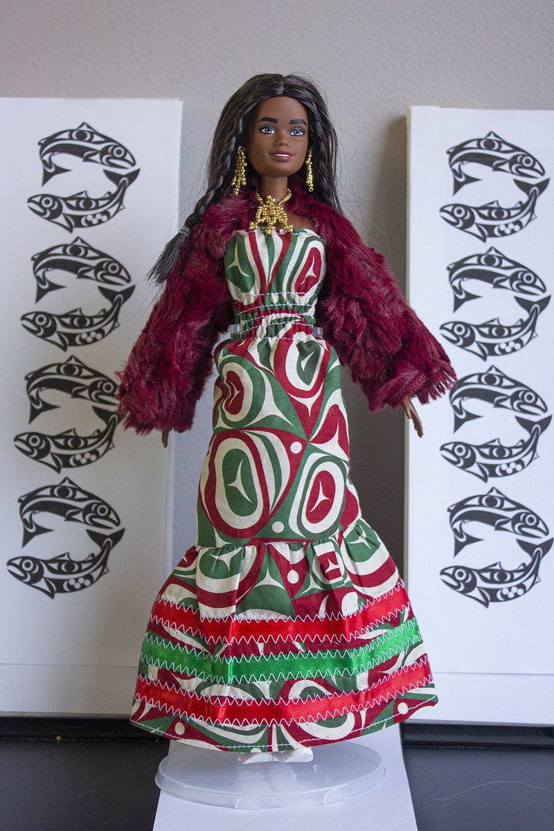 artbreannadeis's tweet photo. #Indigenized Barbie at mini Vancouver Indigenous Fashion Week #vifw Yasakw designs x Art by Breanna Deis ❤️ https://t.co/yU7oshzJHC