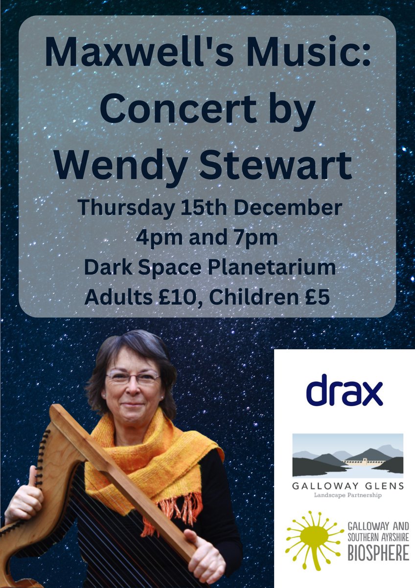 Head to the Dark Space Planetarium on Thursday 15th December for their first ever live musical performance!

Local harper Wendy Stewart will perform music inspired by science and the environment on acoustic and electroharp, including a piece reflecting on the life of...