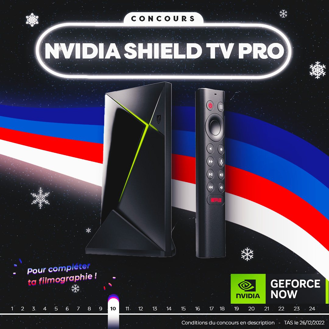 Frandroid's tweet photo. 🎄 #CONCOURS JOUR 10 🎄  
Tentez de GAGNER 1x NVIDIA SHIELD TV PRO + 1x Abonnement GeForce NOW Prioritaire de 2 mois 💚  

❄️Pour PARTICIPER :  
1️⃣ Tweet #FrandroidOffreMoi + Nvidia Shield TV PRO
2️⃣ RT + Like 
3️⃣ Follow @Frandroid +  @NVIDIAGFN_FR https://t.co/Gjhyw7EFH4