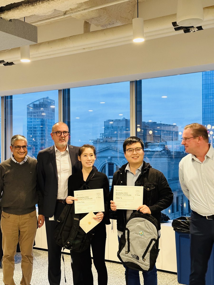 Wolters_Kluwer's tweet image. Drum rolls and the Wolters Kluwer #DataSolve competition winner is Jung Park from the @NJIT and Junyi Ye was named first runner-up. Riya Mathew, Harshitha Raghavendra, and Harshita Mishra from @FollowStevens were awarded third place.