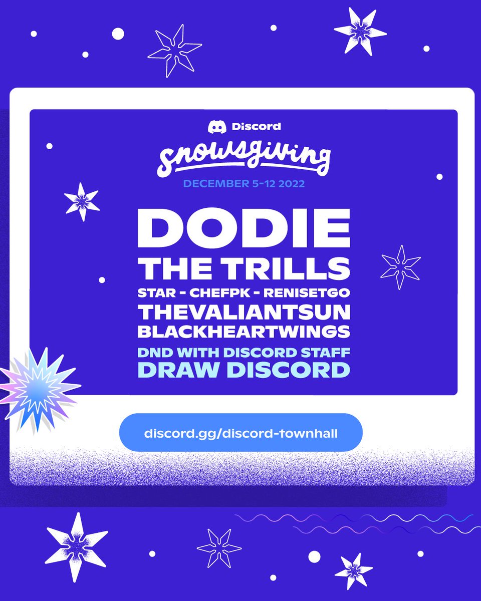 RodneyRocK_'s tweet photo. Incredibly proud of the events in our @discord  Town Hall Server that the team put together for this year's Snowsgiving. https://t.co/wrS4vLhHNX