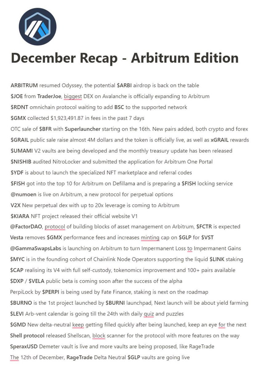 RiddlerDeFi's tweet photo. December Alpha

Arbitrum Edition (💙,🧡)

Like/RT for frens :) https://t.co/flsahVCLx1