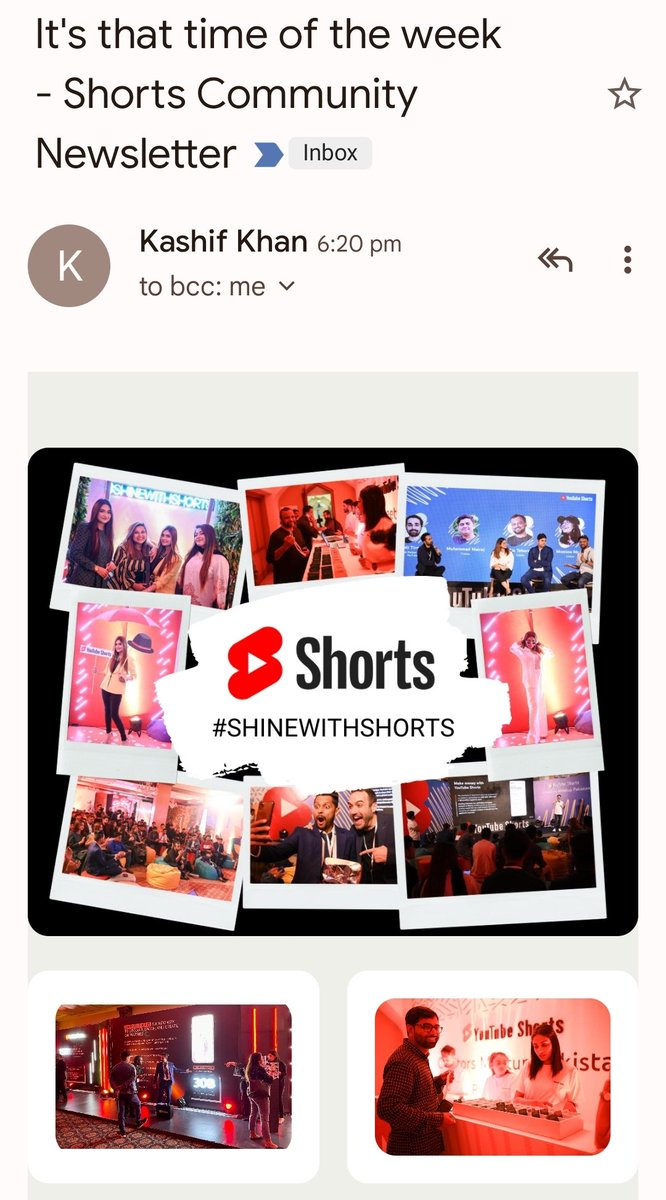 MYousufSoomro's tweet image. First In-person Event for #Creators in Pakistan 🇵🇰 😍
My pic was featured in #YouTube Shorts Newsletter 🥳👍
#ShineWithShorts #event