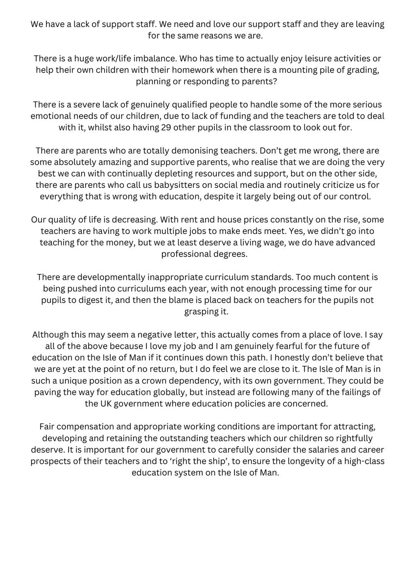 An open letter from an NASUWT member about why they left teaching in the IOM to work abroad.

Their frustrations &amp; concerns are echoed across our membership. 
This is why we are fighting for a #betterdealforteachers 

<a href="/IOMTUC/">@IOMTUC</a> <a href="/manxlabour/">Manx Labour Party✊</a> <a href="/GefMongooseIOM/">Gef</a> <a href="/ManxRadio/">Manx Radio</a> <a href="/BBCIsleofMan/">BBC Isle of Man</a>