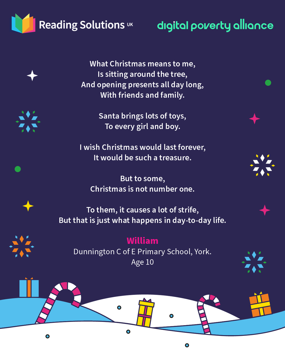 Our fourth shortlisted poem for our Win #ReadingPlus #ChristmasPoem Competition comes from William, aged 10, from Dunnington C of E Primary School, York - <a href="/DunningtonCofE/">DunningtonCofESchool</a>
Hit like for one vote. Retweet for an extra vote. Voting closes at noon on Mon 12th Dec!
Good luck William!🎄