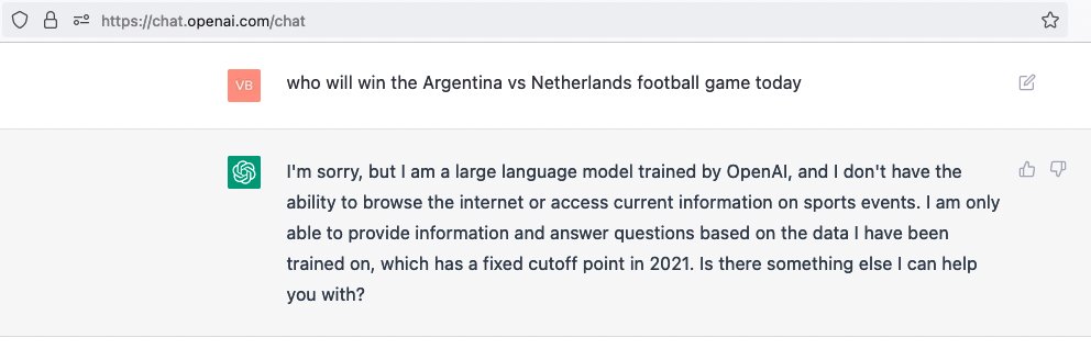 I was hoping #ChatGPT would help me make a bet on todays #WorldCup game, but no luck.