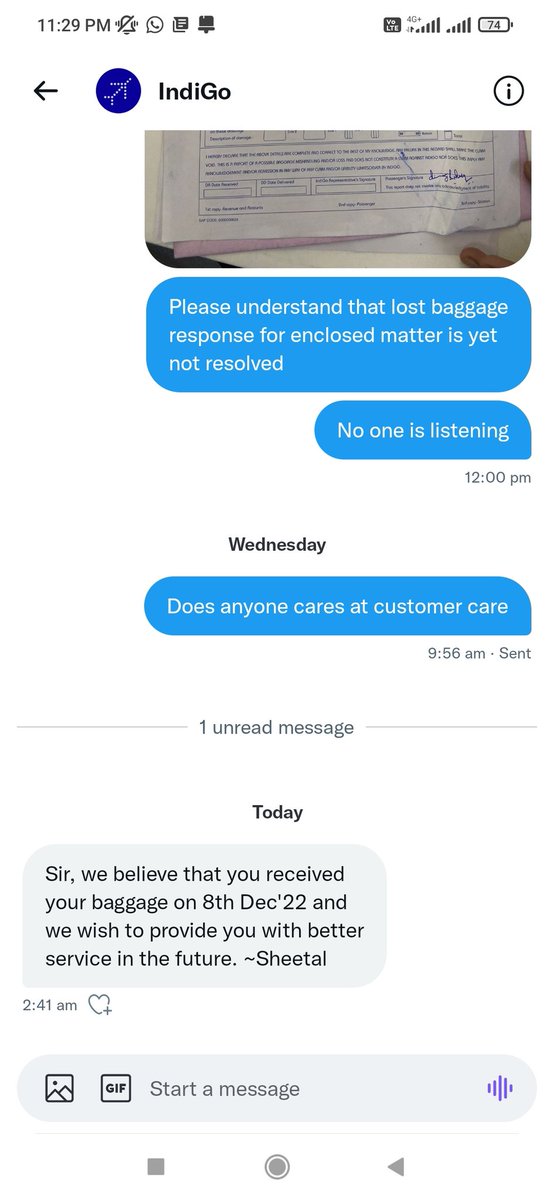 sanjeevsinghpt's tweet photo. @DGCAIndia @IndiGo6E @consumerforum_ it's amazingly shameful that indigo takes credit for doing nothing, for 4 days they kept misguiding and assuring everytime that issue will resolve in 24 hours,finally one friend in Dubai located baggage through Airport Authority https://t.co/6okw3QeuPE