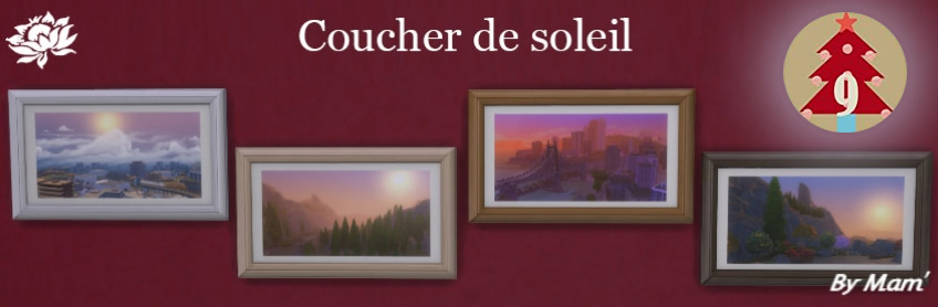 Sims_Artists's tweet photo. Et ce sont deux cadeaux qui vous attendent en ce 9e jour de l'Avent, 2 sets de tableaux créés par Maman Gâteaux, inspirés par Chanchan, pour avoir une déco toute Sims !
Série maritime https://t.co/DJA1gbmCvc
Série Coucher de soleil https://t.co/qTvzV2exSo
#Sims4 #Thesims4 https://t.co/SC4INGqf9c