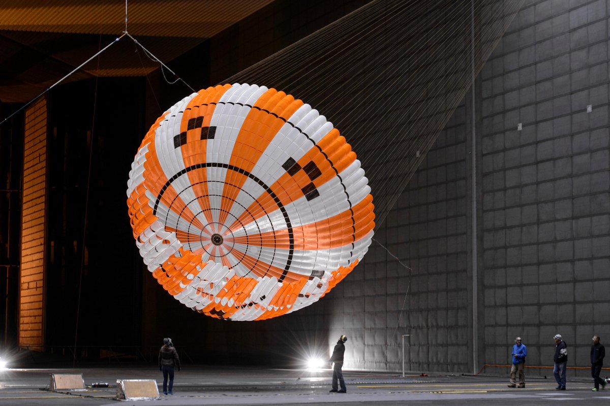 25,000 mph ➡️ 20 mph

During descent through Earth’s atmosphere, <a href="/NASA_Orion/">Orion Spacecraft</a> must slow to a relatively gentle 20 mph for splashdown in the Pacific Ocean. Parachutes tested at our Silicon Valley center will help it do just that! 
See how to tune in: go.nasa.gov/3hatU6u