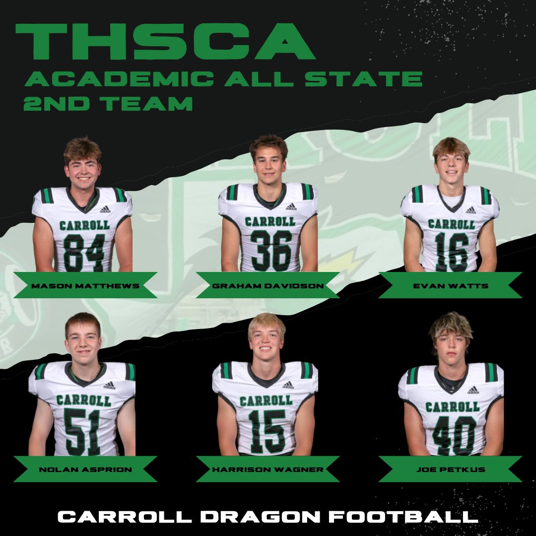 CarrollDragonFB's tweet image. The epitome of the term STUDENT-Athlete! These Men represent the Carroll Dragons in the classroom as well as the grass! We are proud of y’all! #ProtectTheTradition #NoFear @CABCSLC @SLCAthletics