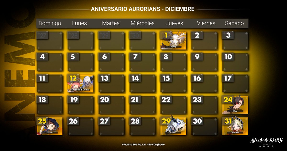 alchemystarslat's tweet photo. ¡Navegantes! Le deseamos un feliz cumpleaños a los aurorianos que tienen una fecha especial este mes. 🎂 ¿Cumples años el mismo día que alguno de ellos? Cuéntanos en los comentarios. 

#AlchemyStars #AlchemyStarsLATAM https://t.co/7FuwE0BlJj