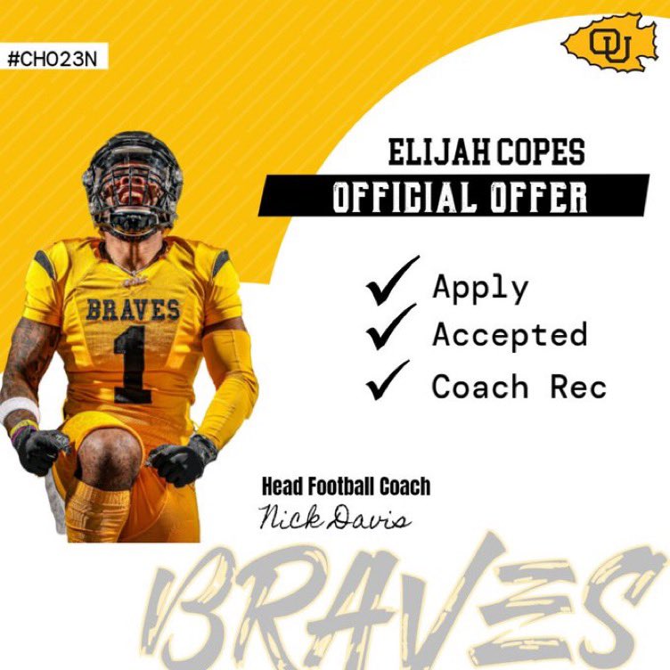 Blessed to receive an official offer from <a href="/OttawaBravesFB/">Ottawa Braves Football</a> 💛🖤 thank you  <a href="/CoachNickDavis/">Nick Davis</a> 🙏🏾🔥#gobraves 
<a href="/RecruitingBh/">BH Recruiting Agency</a> <a href="/SandalwoodFoot1/">SANDALWOOD SAINTS FOOTBALL</a> <a href="/DuvalSports/">Duval Sports</a> <a href="/DPrepstar/">duva_prepstar</a>