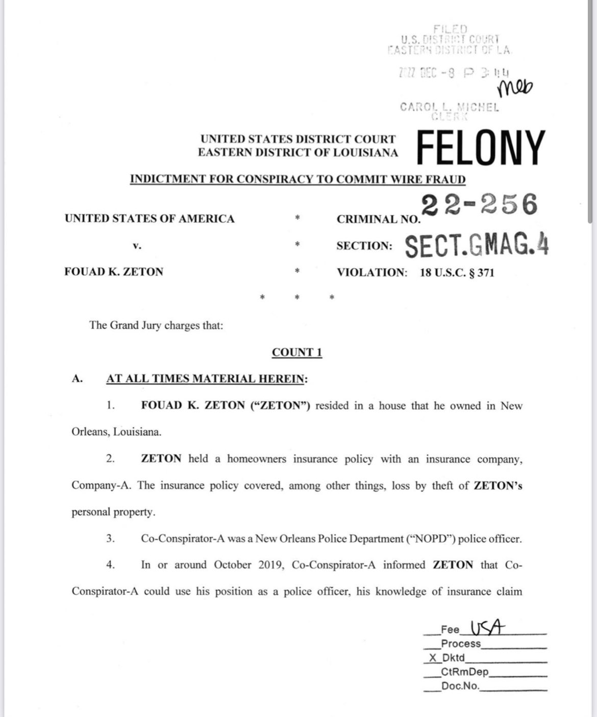 DOJ has its eyes on another NOPD officer in unsealed indictment issued