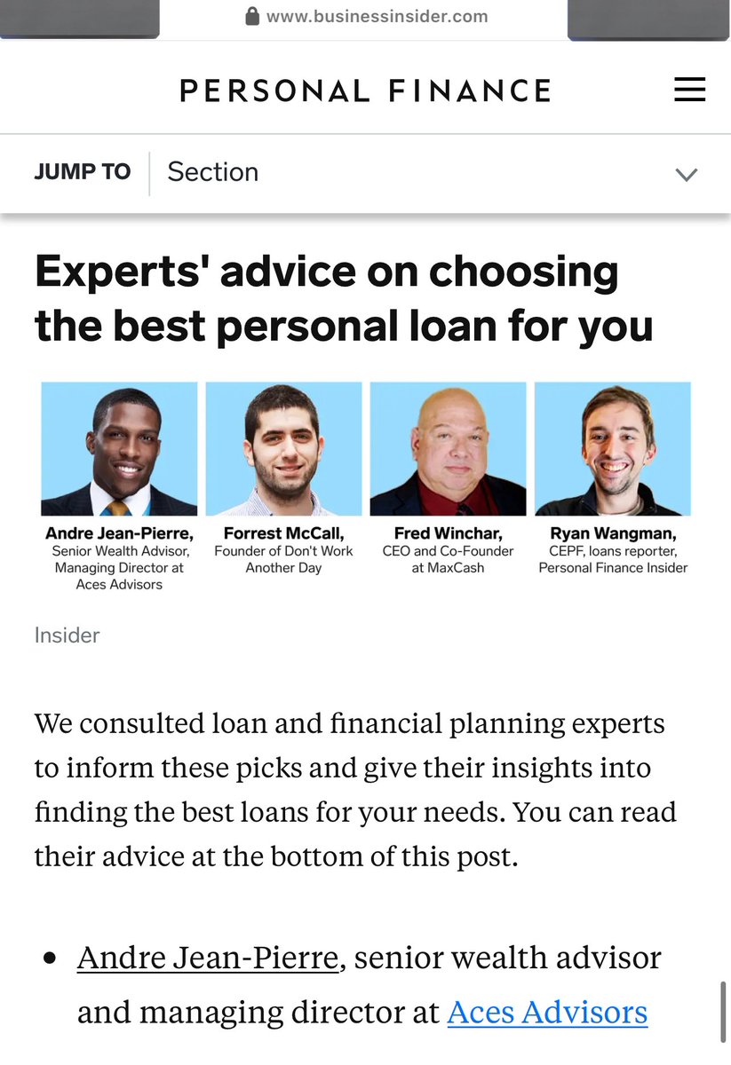 Check out this article where Andre Jean-Pierre of <a href="/AcesAdvisors/">Aces Advisors</a> and other industry experts speaks with <a href="/BusinessInsider/">Business Insider</a> about debt and financing options for individuals.

businessinsider.com/personal-finan…
