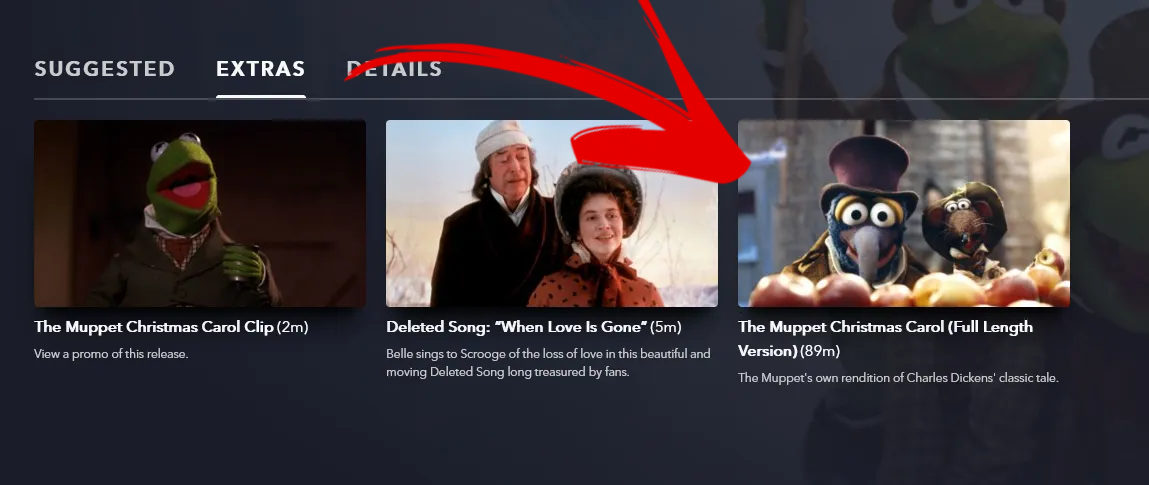 OfficiallyLTTP's tweet photo. For anyone that wants to watch the newly released FULL LENGTH version of #TheMuppetChristmasCarol re-including the song #WhenLoveIsGone, you need to go to the extras section of the film on Disney+.
#Muppets #AChristmasCarol #MuppetsChristmasCarol #DisneyPlus https://t.co/UdTIQ0Ehhx