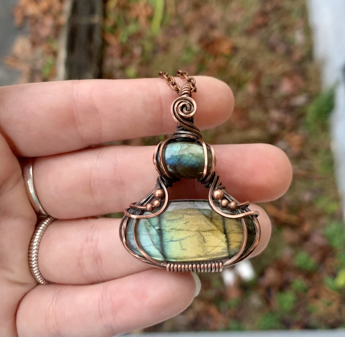 EarthlyIndigo's tweet photo. A double wire wrapped Labradorite pendant, I’ve never done one in this style before so it took me a while but I love it! https://t.co/IfvC9ssXLd