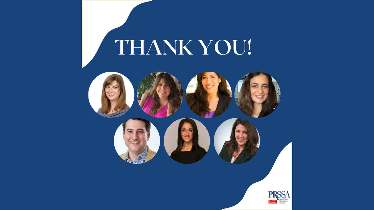 BUPRSSA's tweet image. BU PRSSA would like to thank our amazing speakers from this fall semester! We loved your insight and all the advice you gave to our members. We are so excited to see what comes next semester.