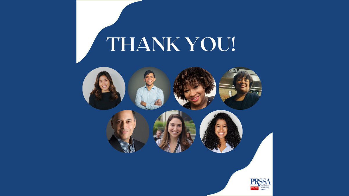 BUPRSSA's tweet image. BU PRSSA would like to thank our amazing speakers from this fall semester! We loved your insight and all the advice you gave to our members. We are so excited to see what comes next semester.