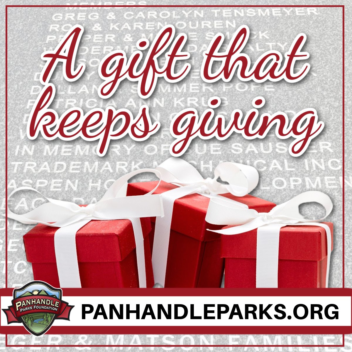 PanhandleParks's tweet photo. Looking for a gift for the park lover in your life? Buy a spot on the McEuen Donor Wall + give a lasting gift that supports local parks. We'll send you a lovely certificate you can present to them at Christmas! Learn more at https://t.co/cHwVr5SYze https://t.co/rlTj2wc6t1