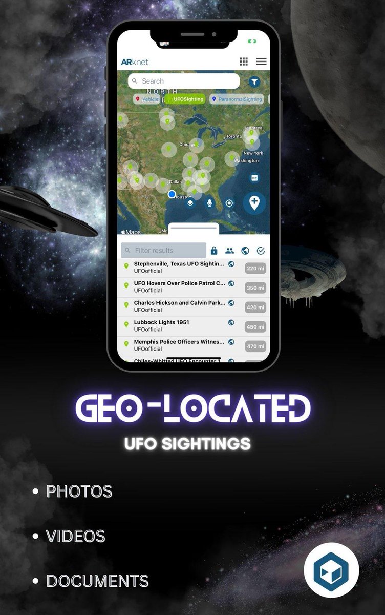 Interact with and even add your own UFO sightings in the ARknet app!

You too can create your own UFO Community and following!

#ufo #ufosighting #ufosightings #ufology #ufofiles #ufos #ufohunter #ufocatcher