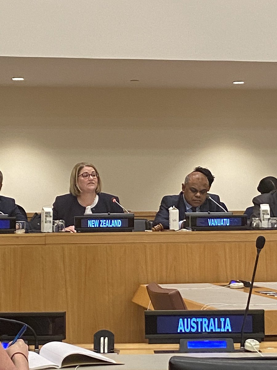 FijiMissionUN's tweet photo. A proud moment for the #BlueContinent as @VanuatuUN & core group present draft res on @ICJ_org advisory opinion on #climatechange @ the #UN. #PIF Chair @sprasadfj thanks Pacific youth, local communities, elders, scientists, civil society & leaders for unity & vision๐๐บ๐ณ@ForumSEC https://t.co/0DKywgQbYK