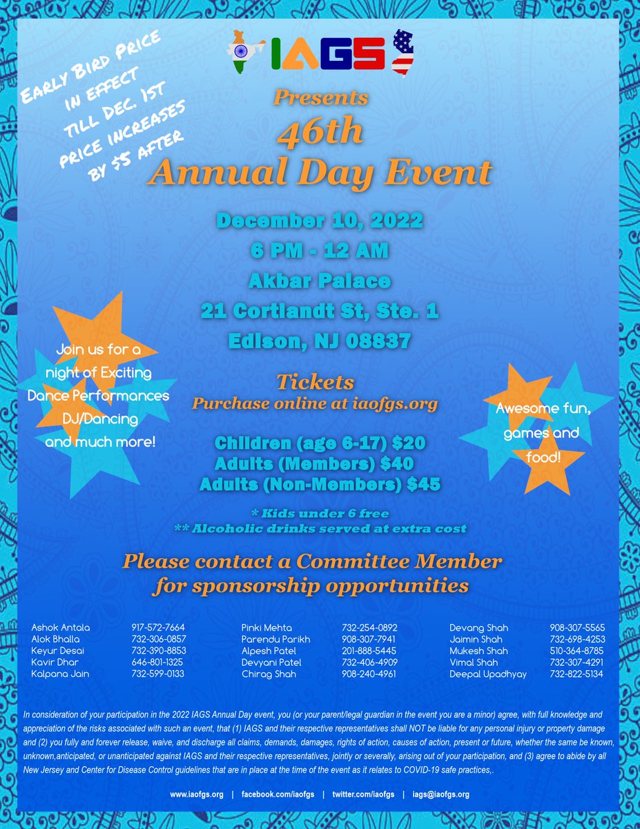 2022 #IAGS #AnnualDay Event starts today at 6pm sharp! Special mention to Gold Sponsor <a href="/rupeebeer/">RupeeBeer®</a> the perfect pairing with <a href="/AkbarRestaurant/">Akbar Restaurant</a>'s delectable menu!