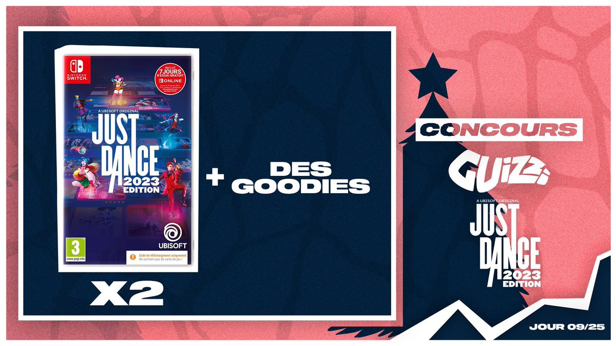 Guizzi_Youtube's tweet photo. 🎄CONCOURS🎄Jour 9- #CalendrierGuizzi
 
@UbisoftFR est de retour et vous régale :
 
- 2 Jeux Just Dance 2023 Edition
- Pull Just Dance 
- Pleins de goodies

Conditions :
Follow @Guizzi_Youtube , @GuizziTV et @JustDanceFR
RT &amp; Commente avec le #CalendrierGuizzi https://t.co/14bcdEEUZ3