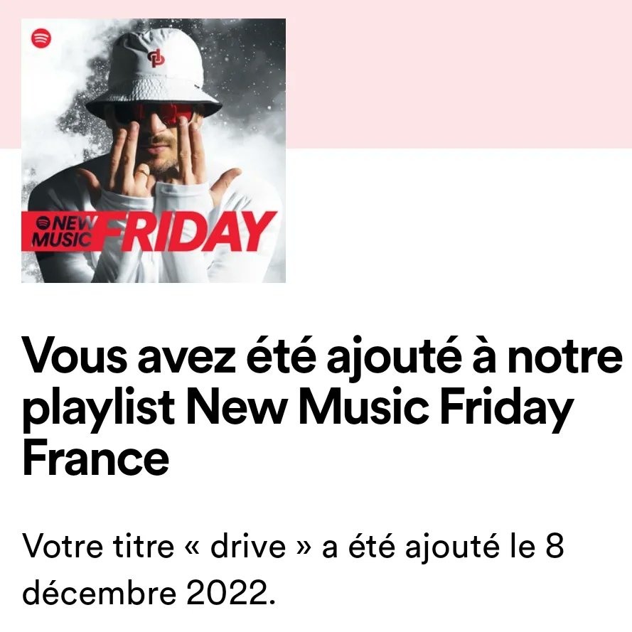 Thank's to <a href="/spotifyfrance/">Spotify France</a> for the placement in the "New Music Friday France" playlist 🙏📀
"Drive" is available on all streaming platforms 💿
Big thank's also for Vincent Dinis and <a href="/AlterKDistrib/">Alter K Distribution</a> for their amazing work ❤️
#drive #frenchproducer #NewMusicFriday #toulousemaville