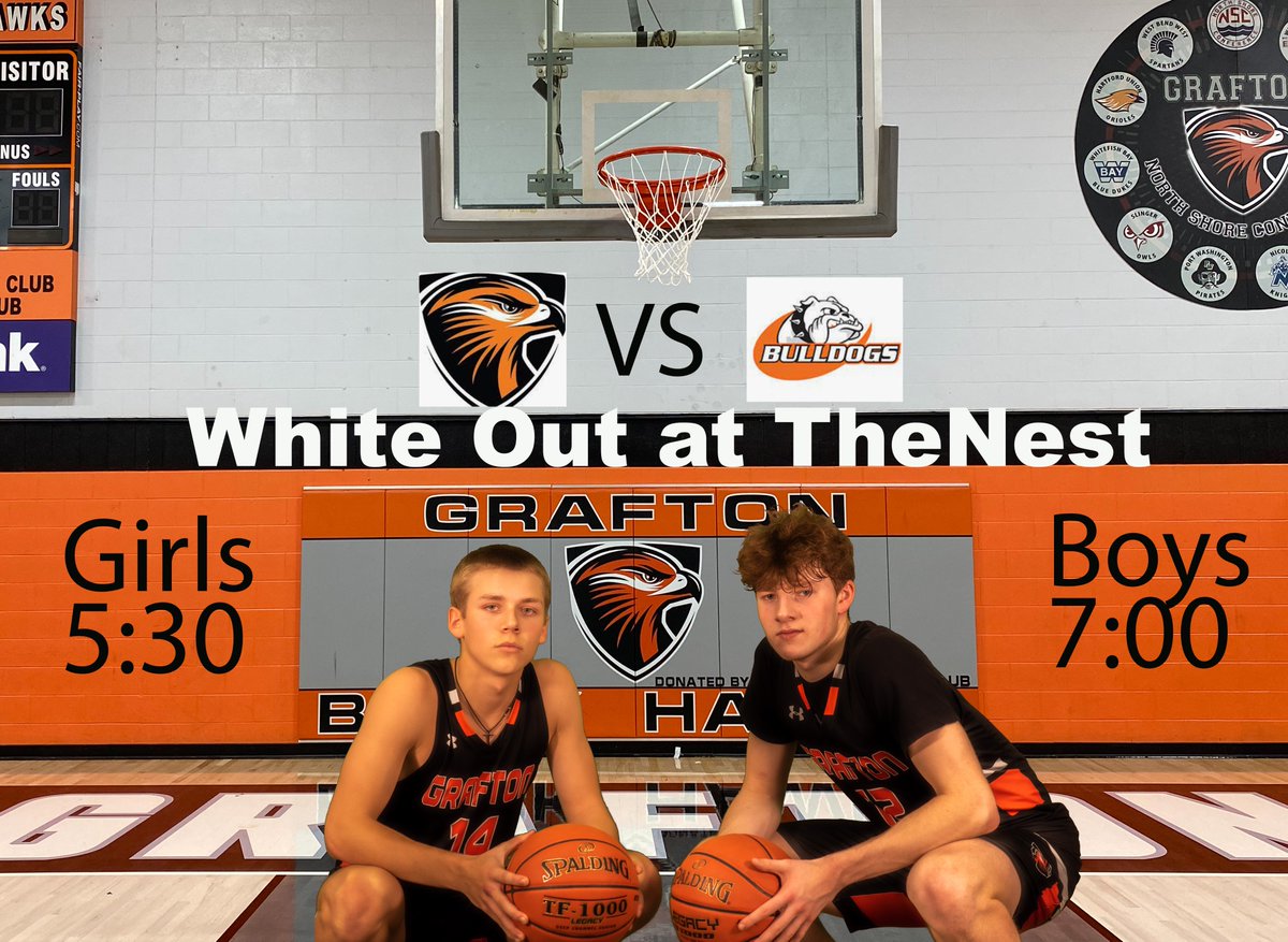 White Out at #TheNest. Girls are at 5:30 and Boys are at 7:00. #OneUnit #BlackHawkPride
<a href="/Grafton6thwoman/">GHS Girls Basketball</a> 
<a href="/Graftonfanclan/">Grafton Fan Clan</a> 
<a href="/GraftonHISchool/">Grafton High School</a> 
<a href="/GraftonHIHawks/">Grafton Black Hawks</a> 
<a href="/CoachJamesGHS/">Damon James</a>