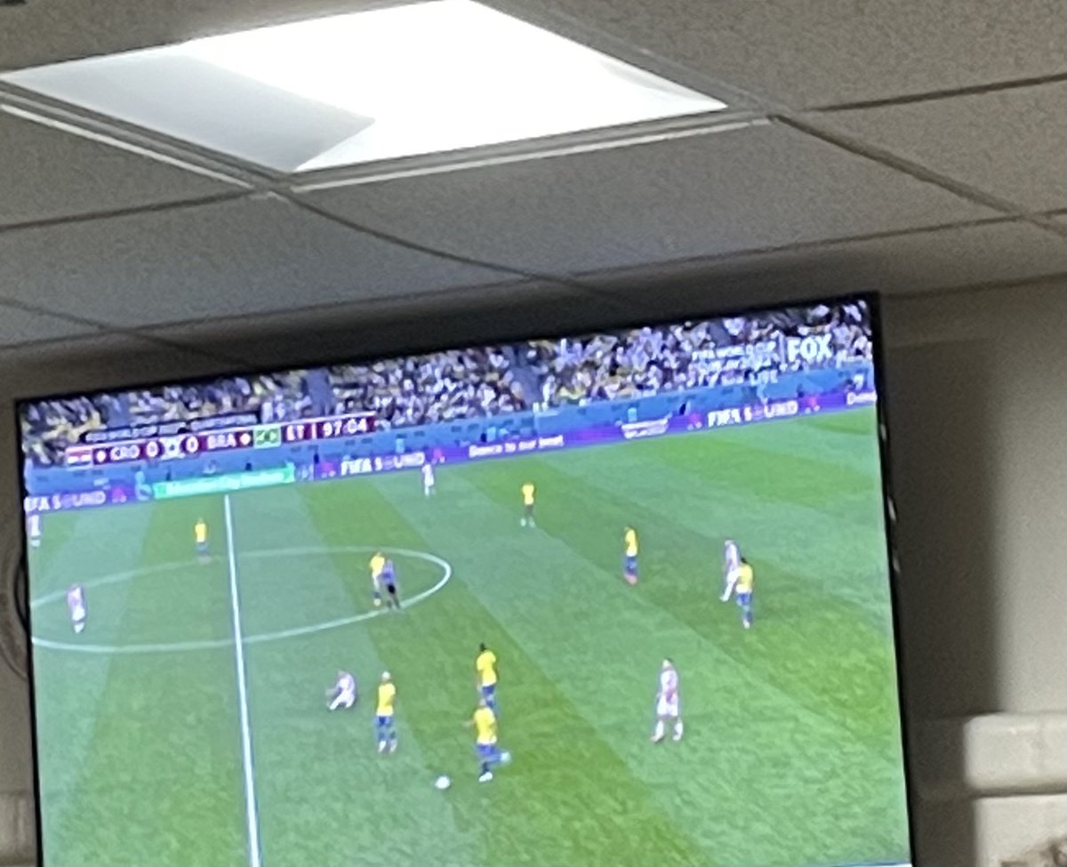 KA_CrimsonTimes's tweet photo. Students enjoy their lunch today as they watch Brazil v. Croatia in the TVs displayed in the cafeteria! https://t.co/n4LzljCp1i