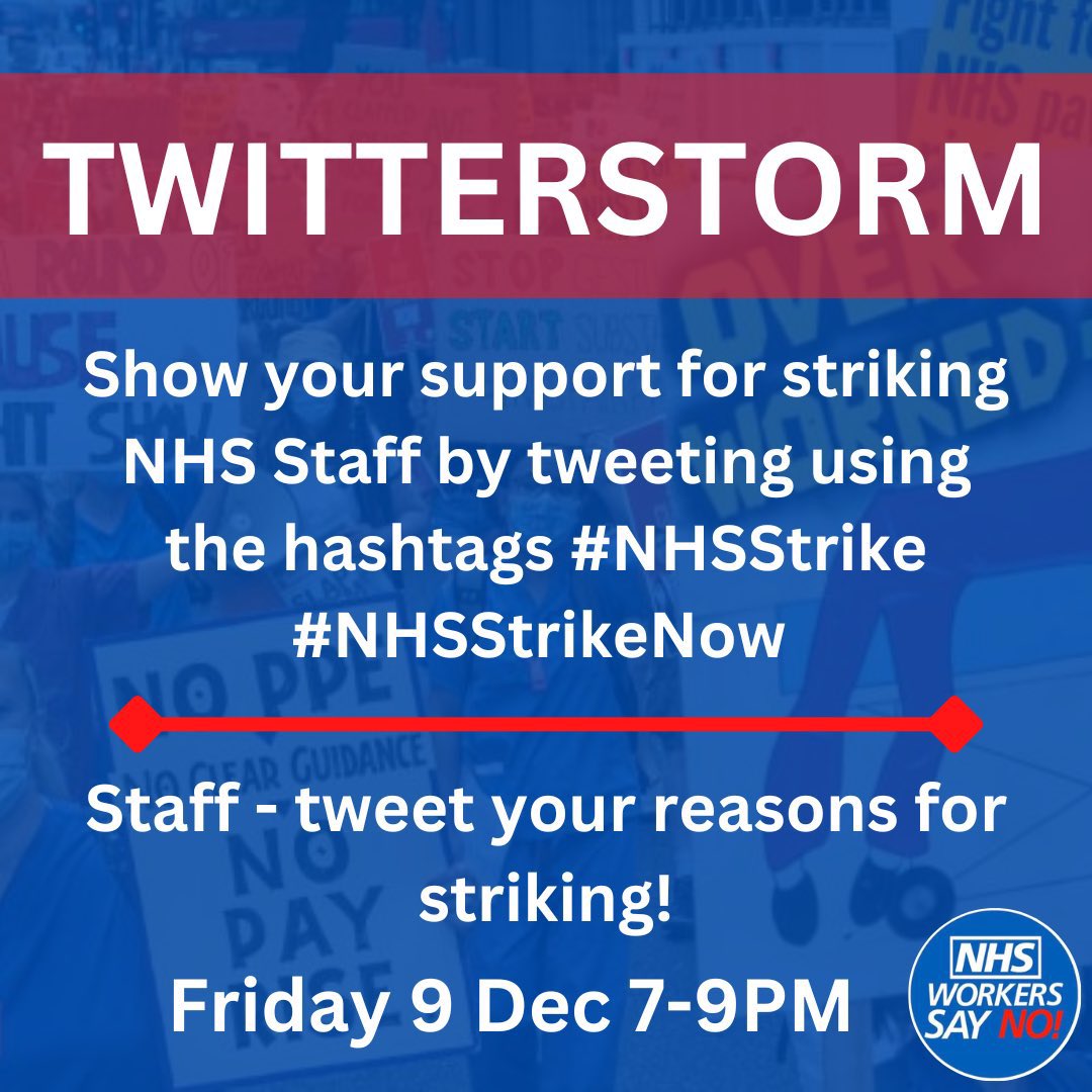 ⚡️ Let’s go! ⚡️

Do you support the #NHSStrike? 

Are you an NHS Worker who has voted to strike?

Get involved - and don’t forget the hashtags! #NHSStrikeNow 

#NursesStrike #AmbulanceStrike