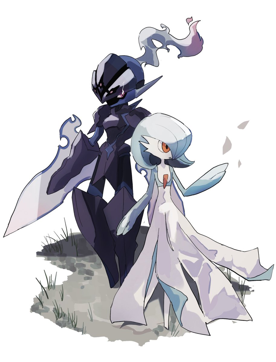 gardevoir pokemon (creature) alternate color standing arm blade white background grass colored skin  illustration images